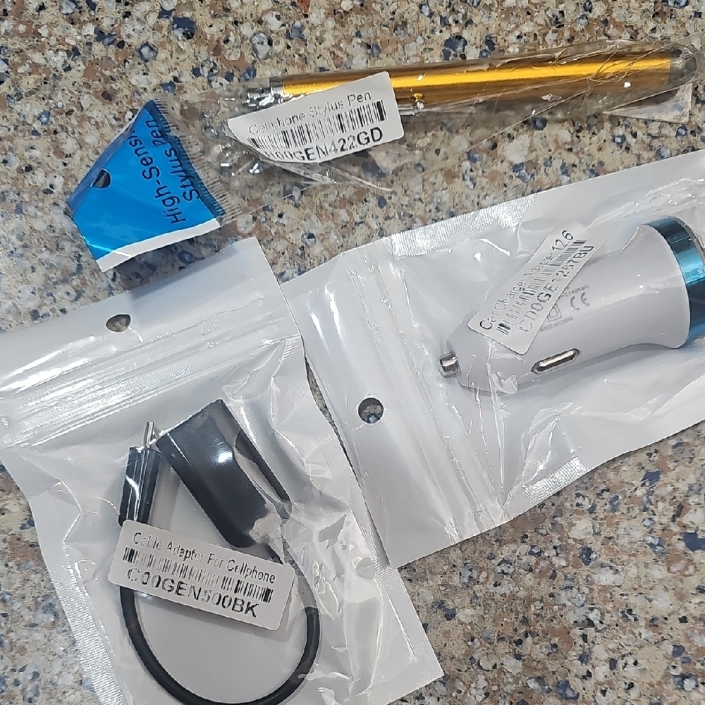 NEW Gold Stylus Pen, Car Charger & Cable Adapter Set For Cellphones